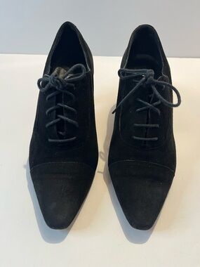 Nickels Black Suede Lace-Up Pointed-Toe Heels